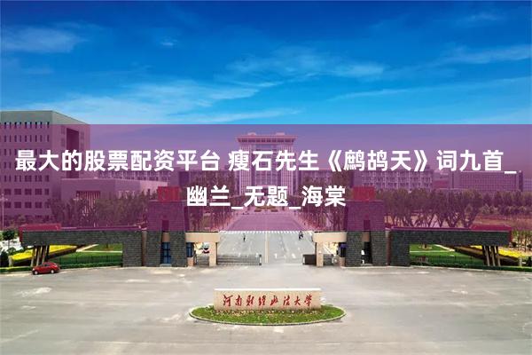 最大的股票配资平台 瘦石先生《鹧鸪天》词九首_幽兰_无题_海棠