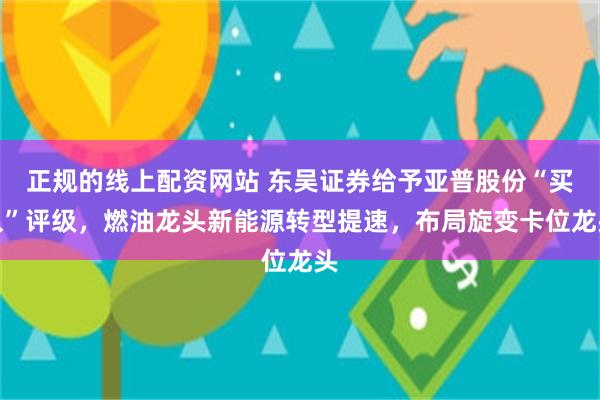 正规的线上配资网站 东吴证券给予亚普股份“买入”评级，燃油龙头新能源转型提速，布局旋变卡位龙头